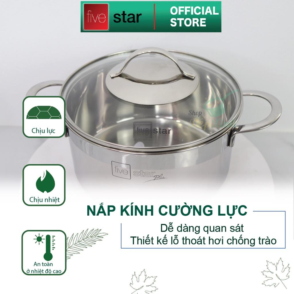 Bộ nồi 3 lớp đáy liền inox 304 Fivestar Plus quai oval nắp kính