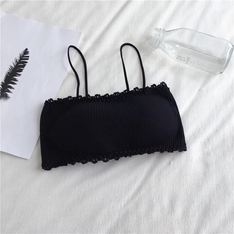 Áo bra, áo ống QUÂY CÓ QUAI VIỀN REN GÂN TĂM cài sau, có đệm lót, chất cotton, phong cách HànQuốc se.xy Nữ Women Top Tua Rua