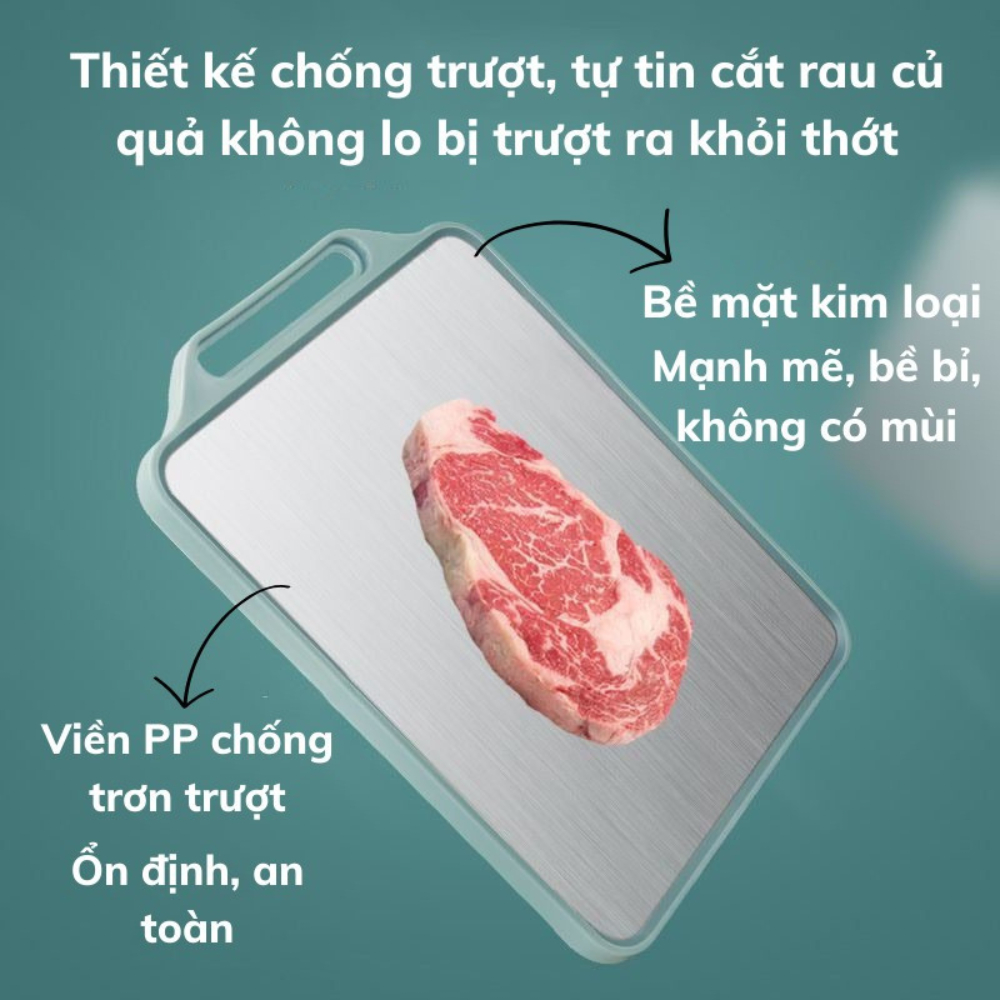 Thớt Kháng Khuẩn 2 Mặt Kích Thước 40x30cm Mặt Trước Inox 304, Mặt Sau Nhựa PP Kháng Khuẩn, Chống Tràn, Chống Ẩm Mốc, Không Han Gỉ, Rã Đông Nhanh
