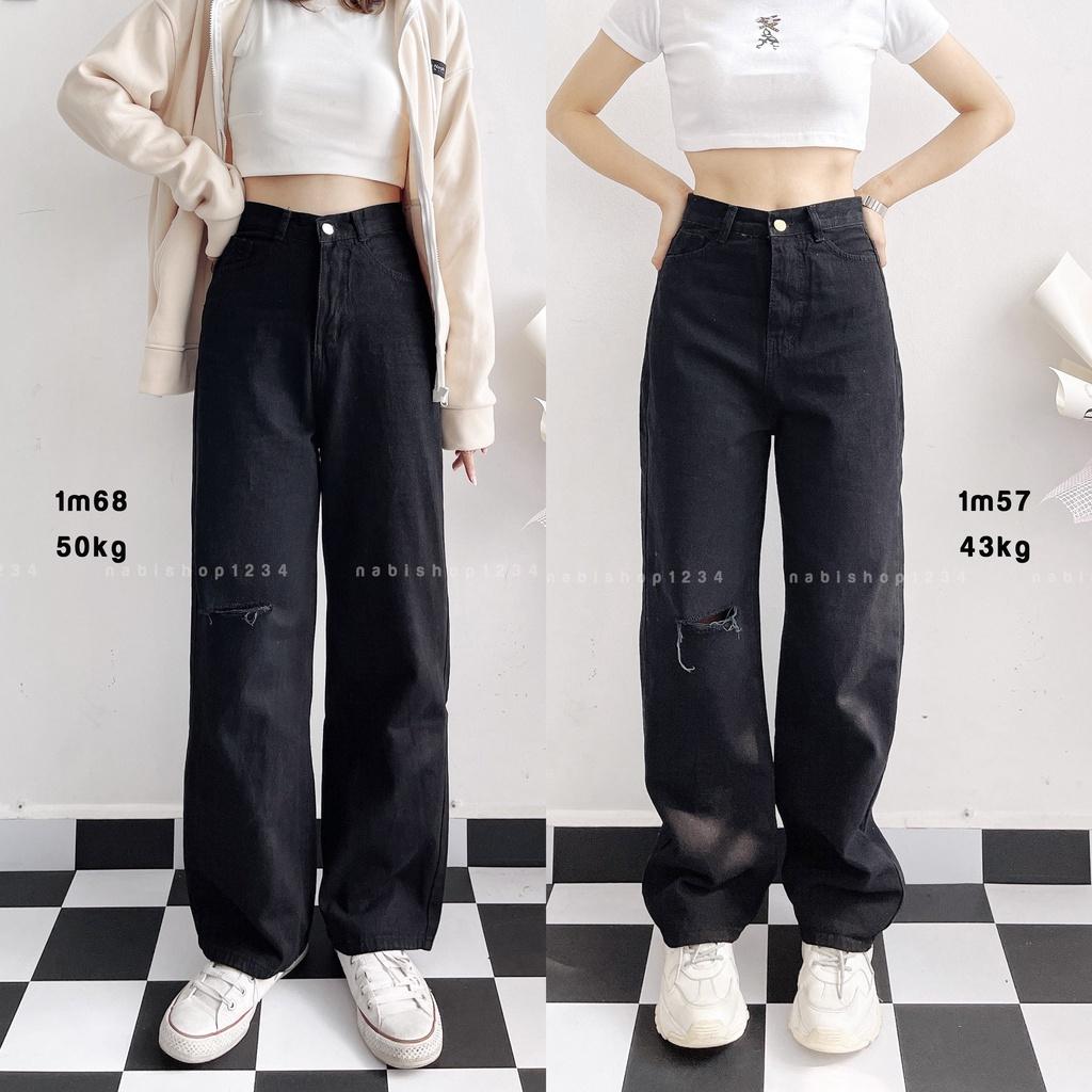 Quần Ống Rộng Suông Nữ Lưng Cao Vải Jeans Loang Màu Mã 5057 + 5030 (ẢNH THẬT) - Nabishop1234