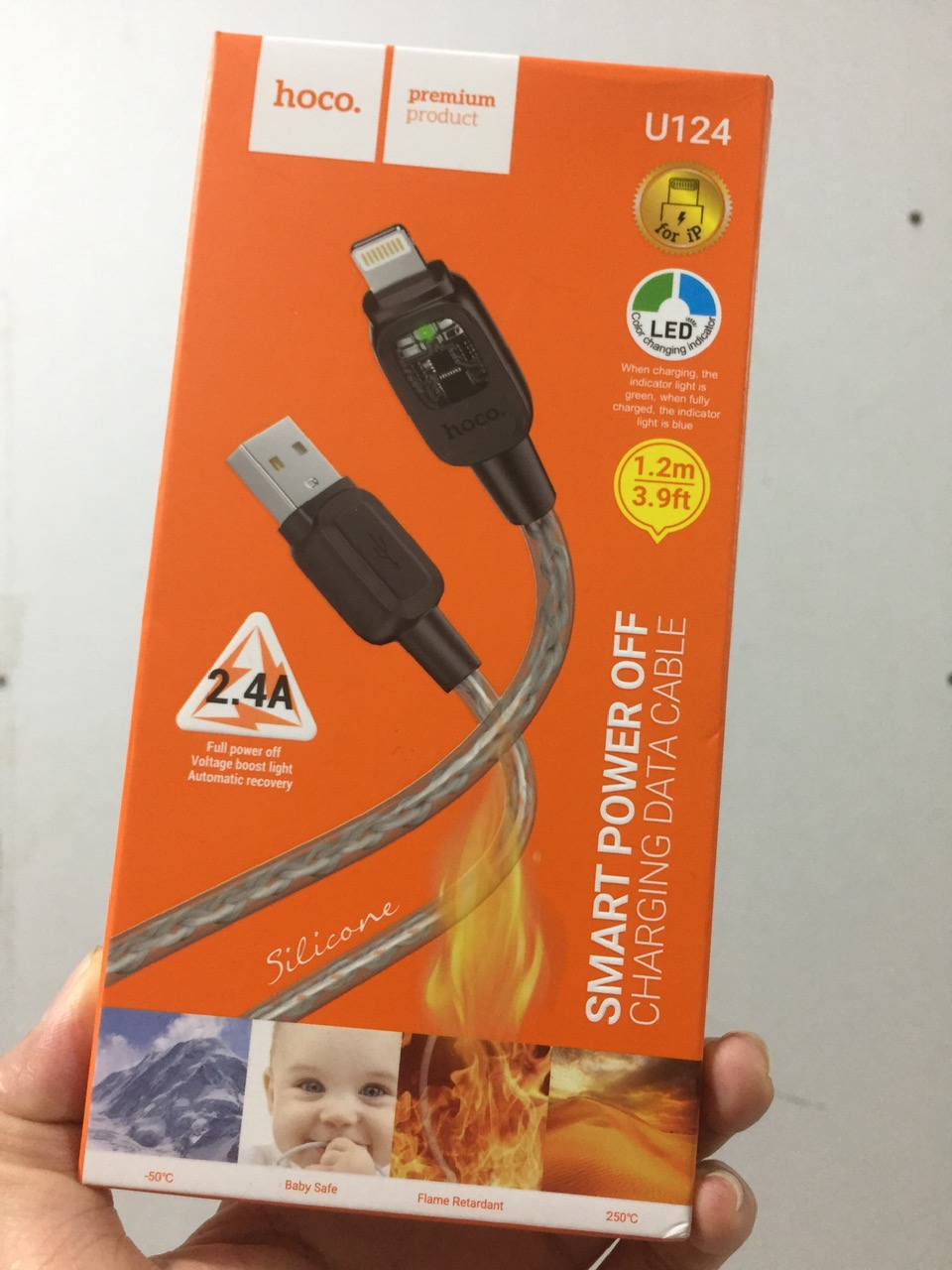 Cáp sạc tự ngắt (USB to L) 2.4A Hoco U124 sạc cho điện thoại 8/ 10/ 11/ 12/ 13/ 14 Pro Max _ Hàng chính hãng