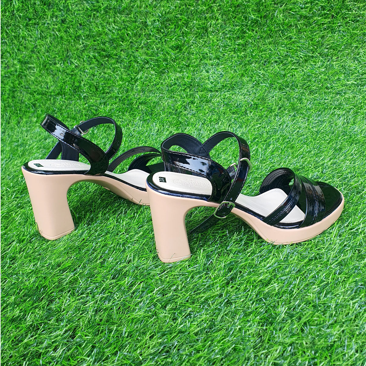 Giày Sandal nữ  cao gót 8cm Trường Hải  da bóng 2 màu đen,nâu đế PU nhẹ Xd145Đ