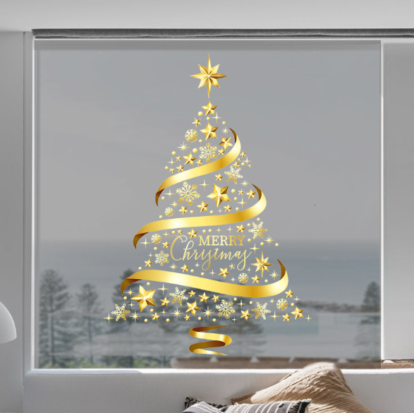 Decal trang trí Noel hít tĩnh điện - Những ngôi sao hình cây thông