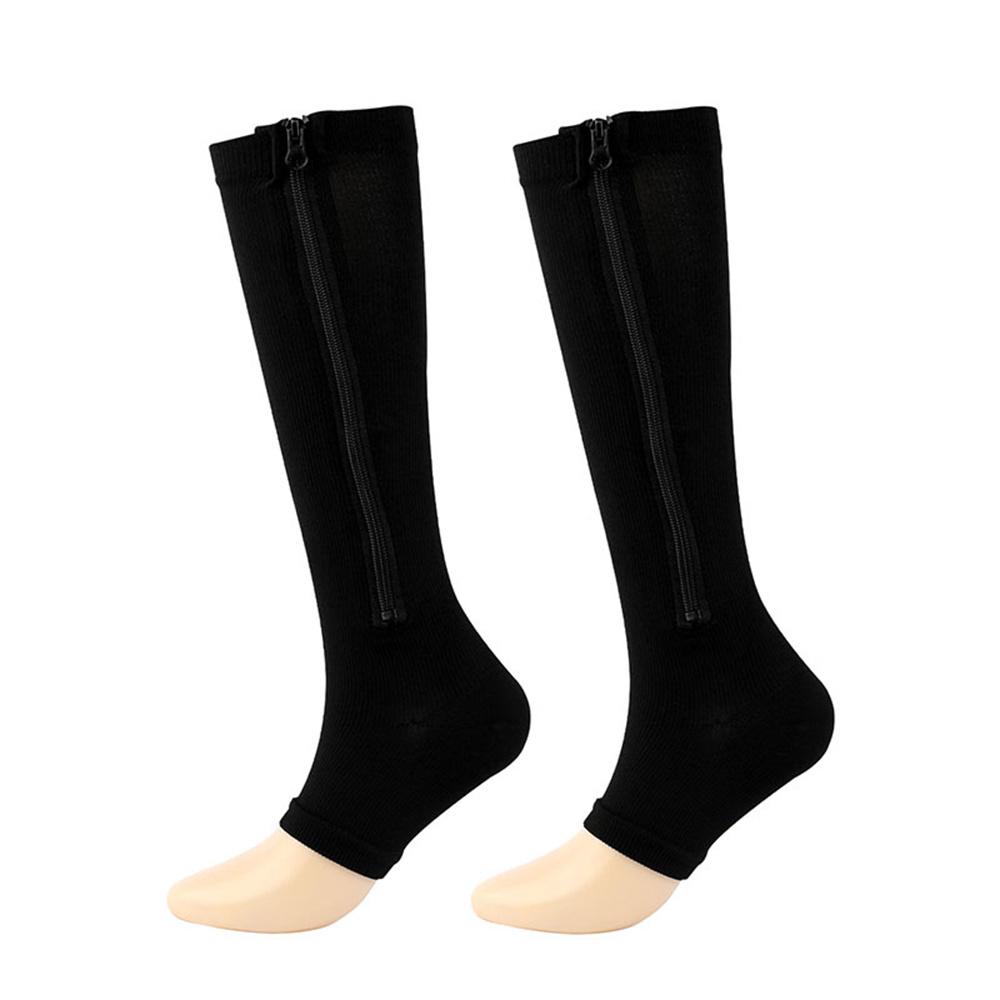 1 cặp khóa kéo khóa khóa khóa khóa kéo khóa Zipper khóa hỗ trợ chân chuyên nghiệp Tất áp lực Vớ thể thao với zip Color: Black Size: S M