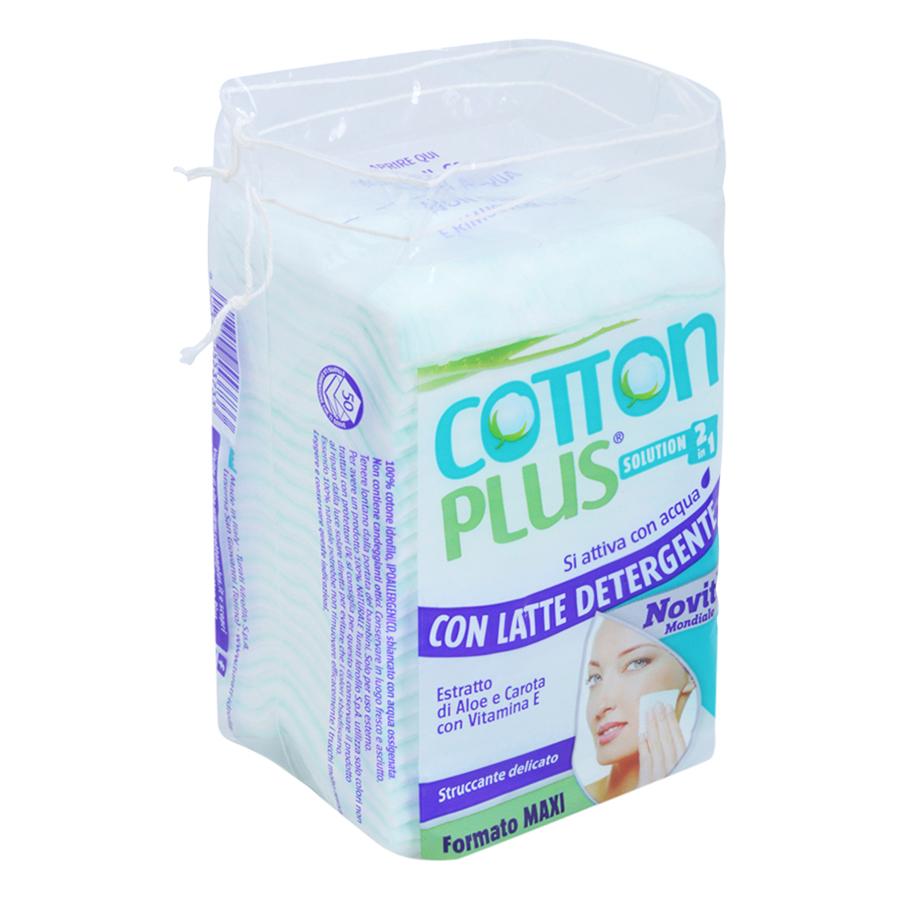 Bông Tẩy Trang Cotton Plus 2 Trong 1 Chiết Xuất Lô Hội - Cà Rốt - Vitamin E (50 Miếng)