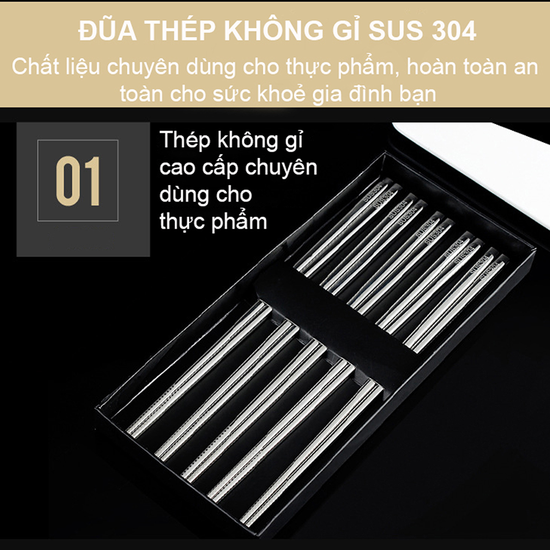 Đũa Inox 304 Ngăn Ngừa Ung Thư Do Đũa Tre Gây Ra, Thiết Kế Sang Trọng, Đẹp, Chống Trượt và Cách Nhiệt Tốt