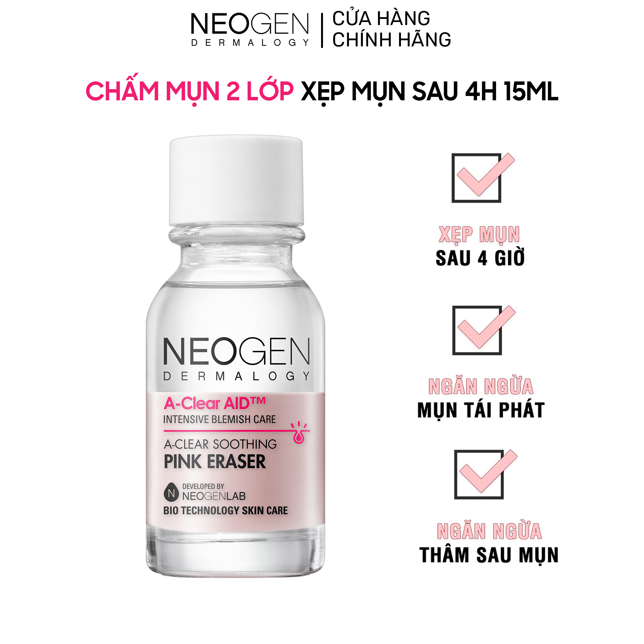 Chấm Mụn 2 Lớp Neogen Dermalogy A-Clear Aid Soothing Pink Eraser 15ml