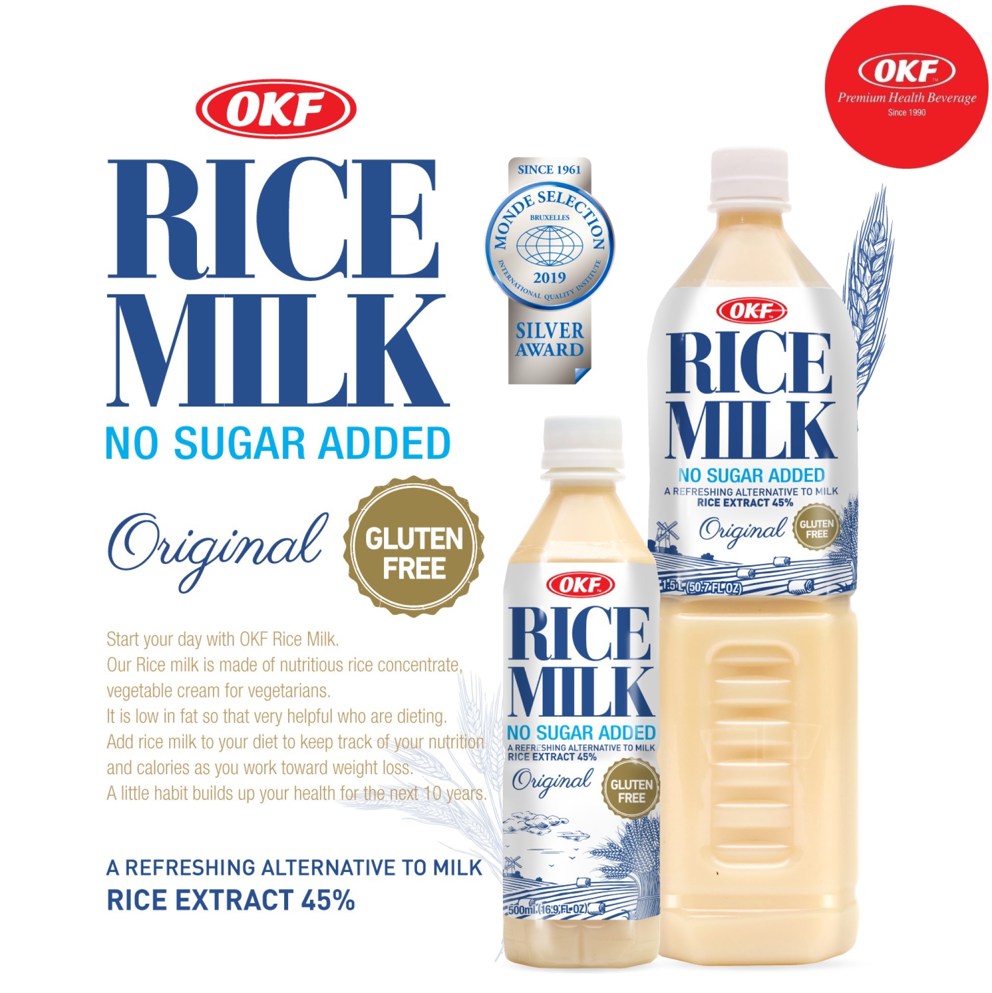 Sữa gạo không đường RICE MILK OKF Hàn Quốc 1500ml