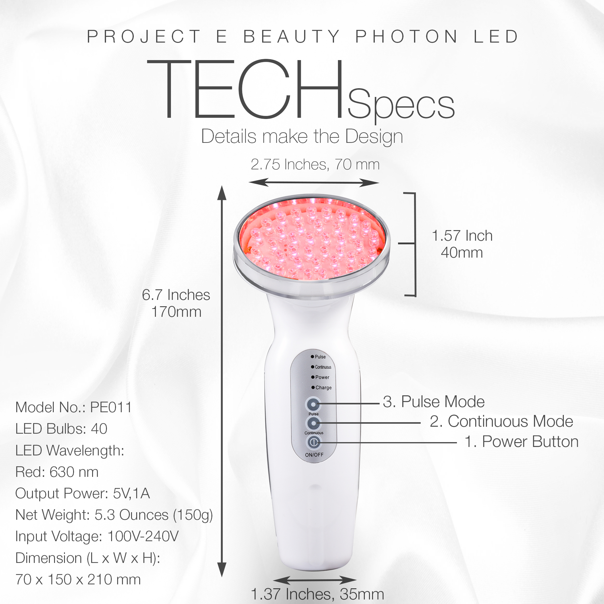 Project E Beauty Red LED+ Liệu pháp chống lão hóa | Collagen boost | Giảm nếp nhăn & nếp nhăn | Thắt chặt da | Cải thiện độ đàn hồi | Da bị tổn thương mặt trời | Tăng cường lưu thông | Fades sẹo mụn
