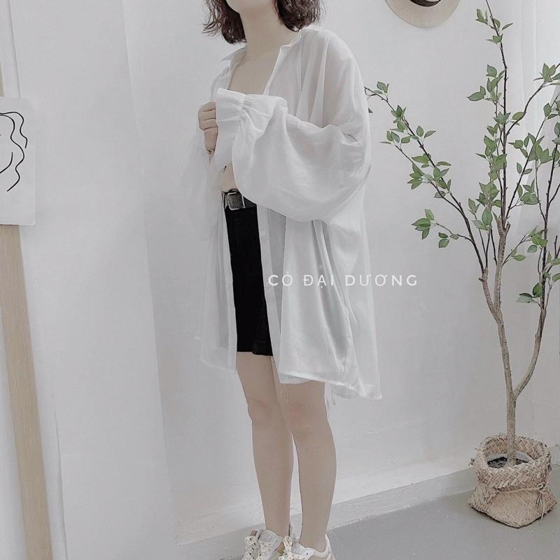 Áo kiểu sơ mi form rộng dài