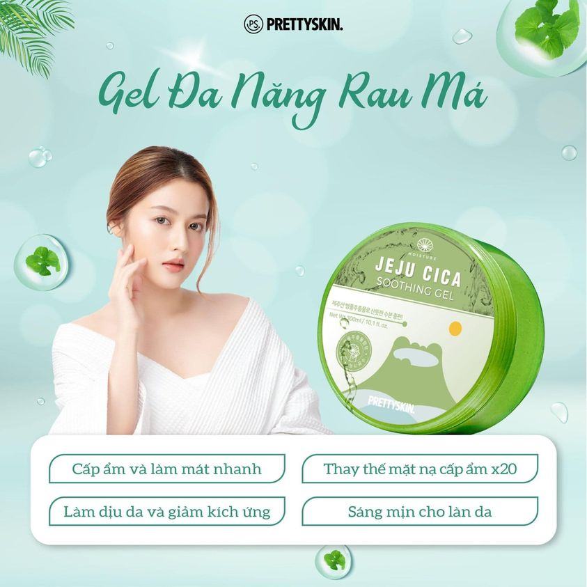 Gel dưỡng da đa năng rau má Jeju Cica Soothing Gel PrettySkin 300ml