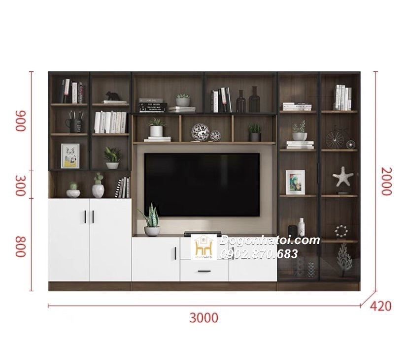 Kệ Tivi Kết Hợp Tủ Trang Trí Tường Cực Đẹp 2m X 2m6 - TR612