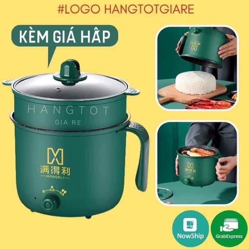 Ca nấu đa năng-Ca điện mini nấu mì siêu tốc 2 tầng kèm xửng hấp có tay cầm kiểu mới - Amina