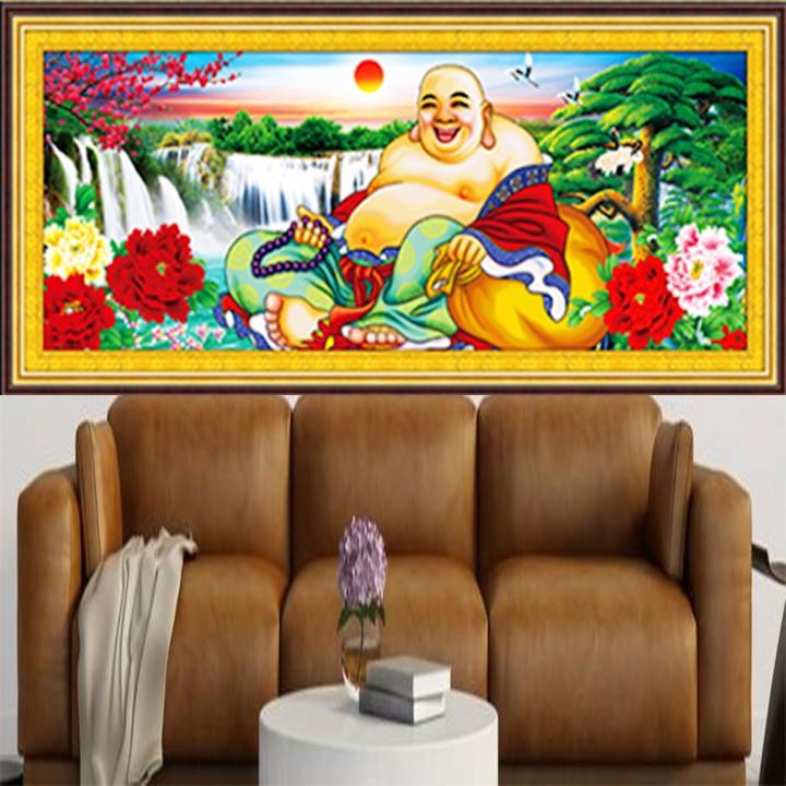 Tranh thêu Phật Di Lặc cây tùng 88988 - kích thước: 93 * 40cm.