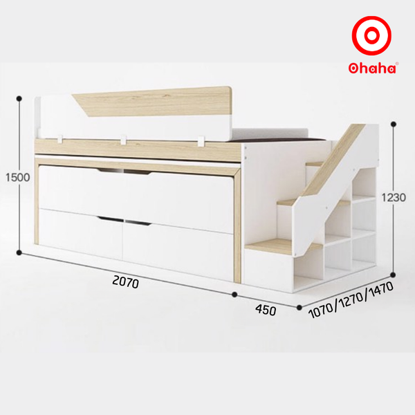 Giường tầng thông minh xếp gọn Ohaha có hộc tủ và bàn học - GTXG011