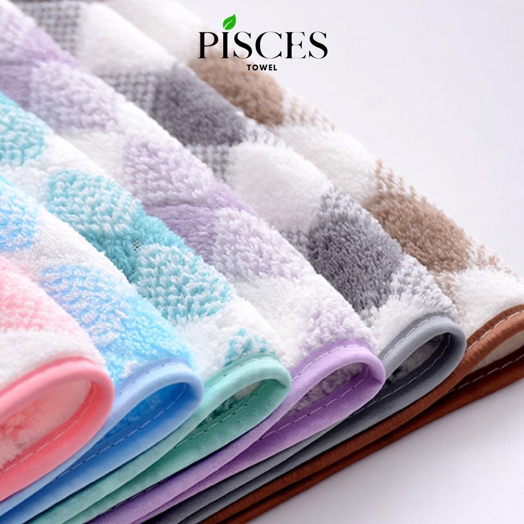 Khăn Mặt PISCES TOWEL 35x75cm Caro Cotton Mềm Mại, Khăn Spa Yoga Gym Thể Thao Thấm Hút Mồ Hôi - Xanh ngọc, Xanh ngọc