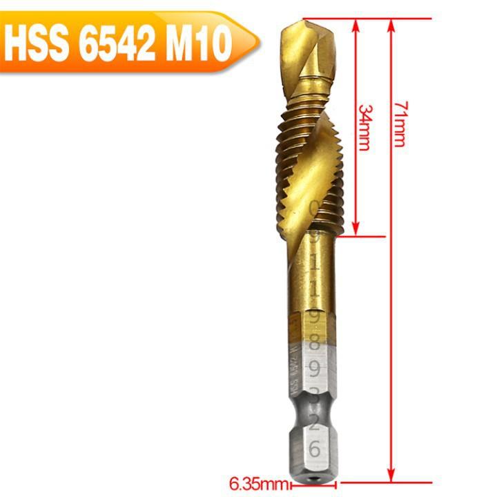 Bộ 6 mũi khoan taro ren HSS 6542 M3-M10 phủ Titanium