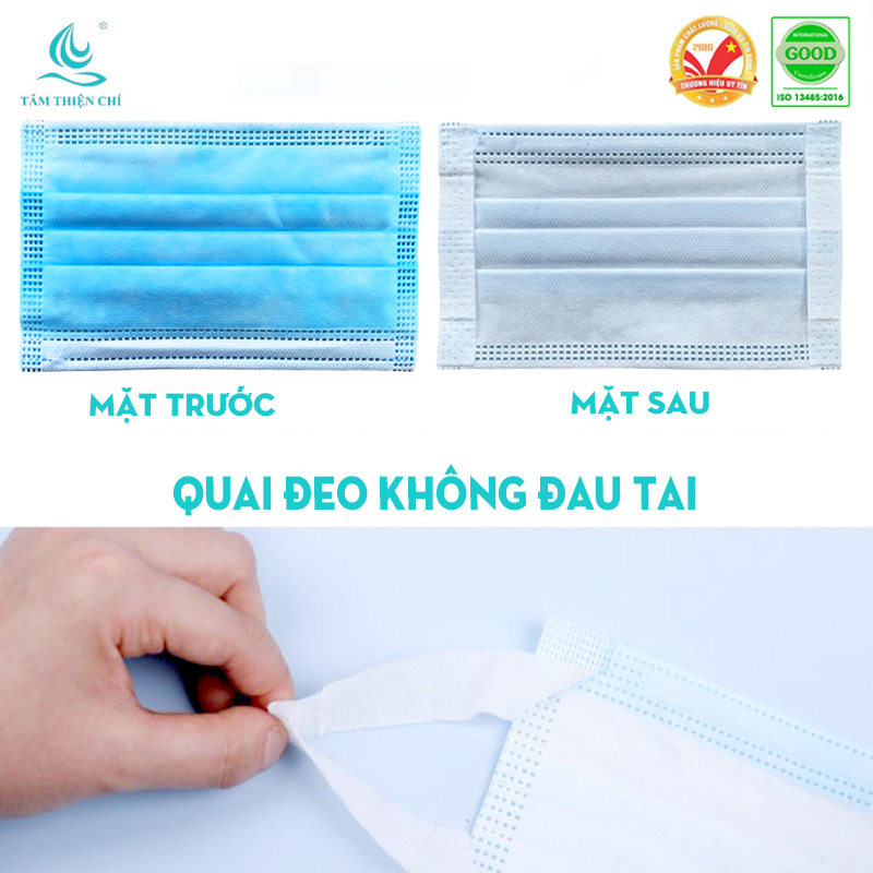 Khẩu trang y tế Tâm Thiện Chí VRT 4 lớp Quai mềm bản to Không đau tai