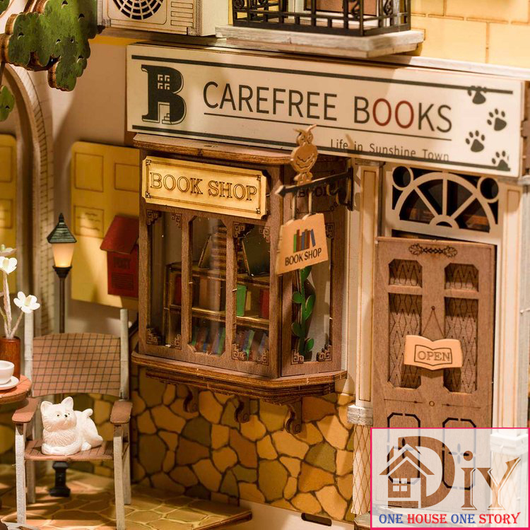 [Công tắc cảm ứng]Mô hình Book nook tự lắp ráp bằng gỗ 3D Rolife Sunshine Town TGB02 - Quà tặng sinh nhật giáng sinh