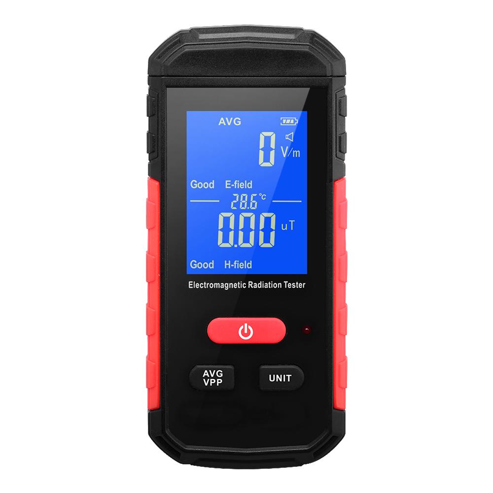 Digital Electromagnetic Radiation Tester EMF Meter LCD Backlight Portable Electric Magnetic Field Radiation Detection Alarm Average/ Peak Mode Rechargeable for Home Appliances Offices Industrial Workplaces