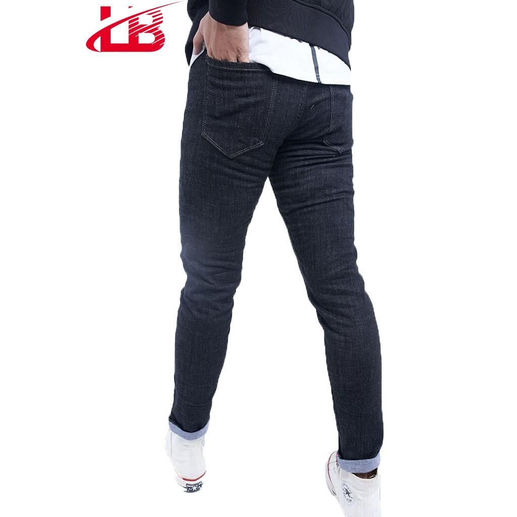 Quần jean nam LB, vải jean denim co giãn, màu xám đen trơn, phom slim fit DNBB5226