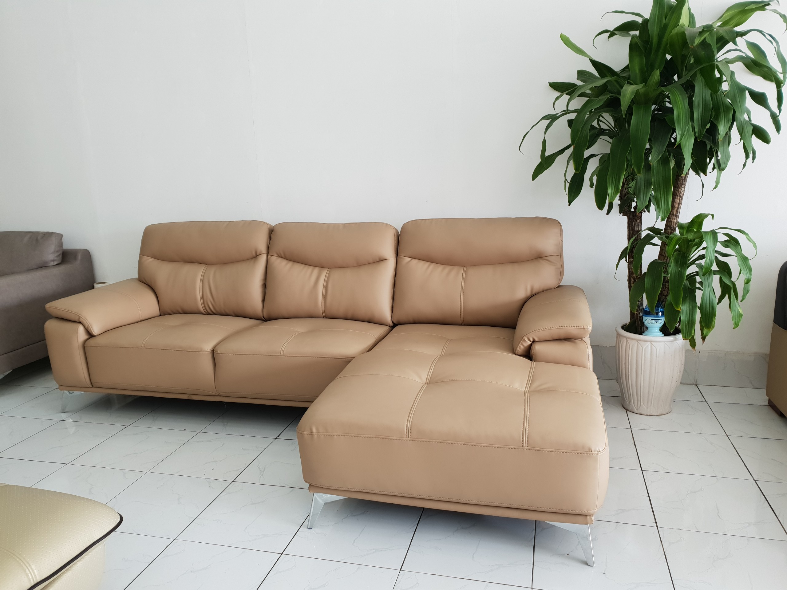 Bộ Ghế Salon Da Cao Cấp _ Sofa Phòng Khách _ Màu Kem _ Size 2700 x 1700