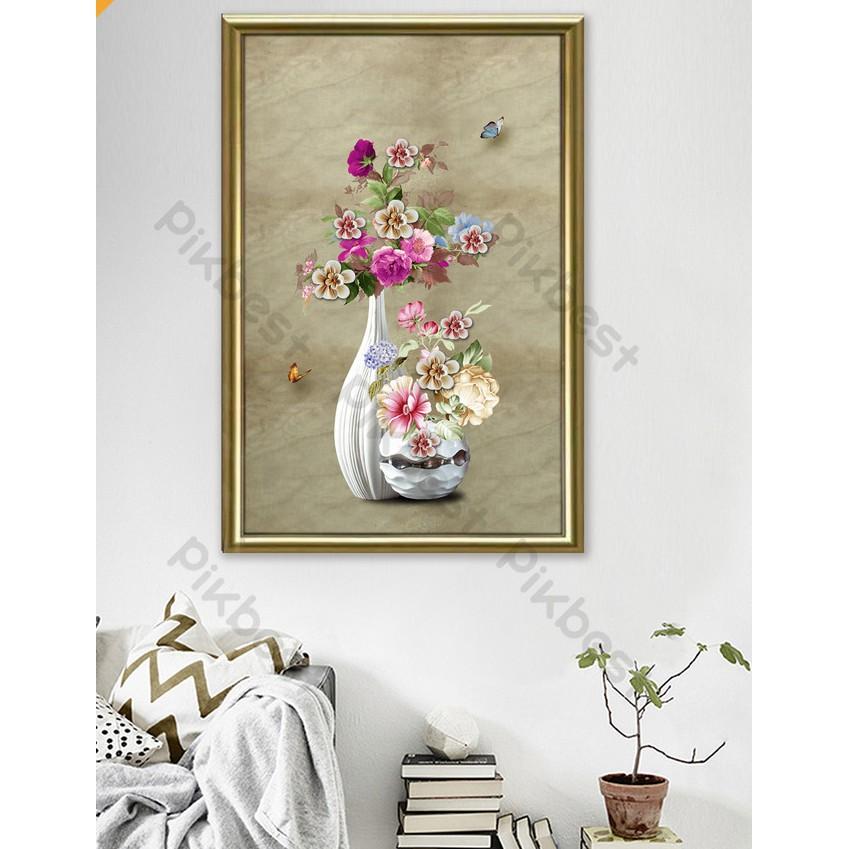 Tranh dán tường Bình hoa cao cấp sắc màu hiện đại, Tranh dán tường 3d hiện đại MS1208182