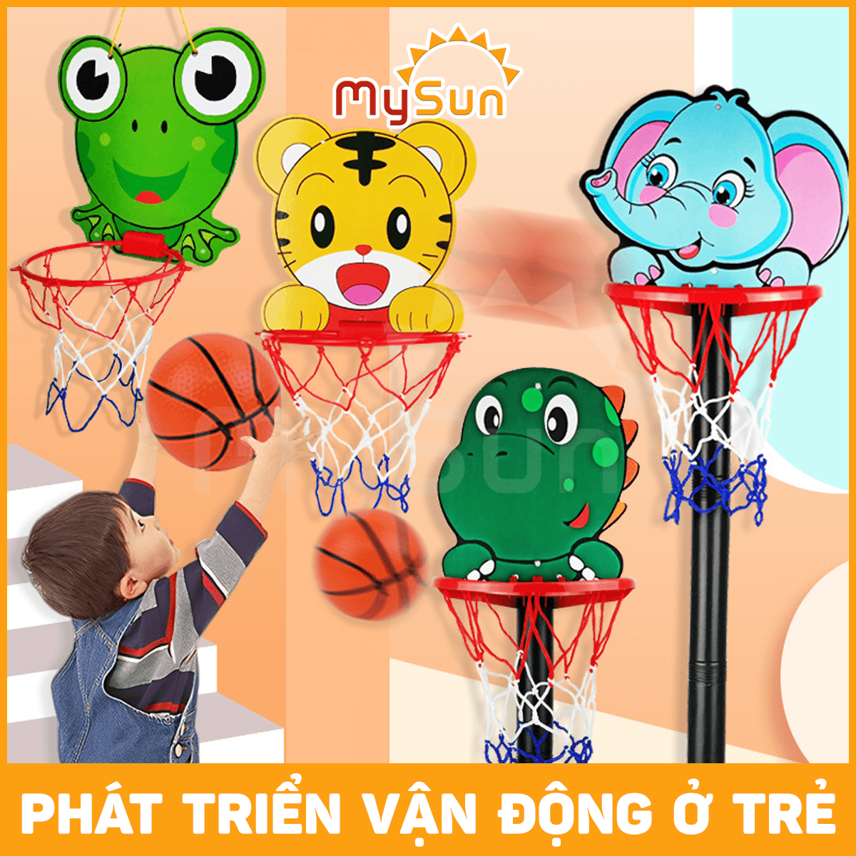 Đồ chơi bóng rổ mini treo tường cho bé trai vận động thể thao trong nhà ngoài trời MySun