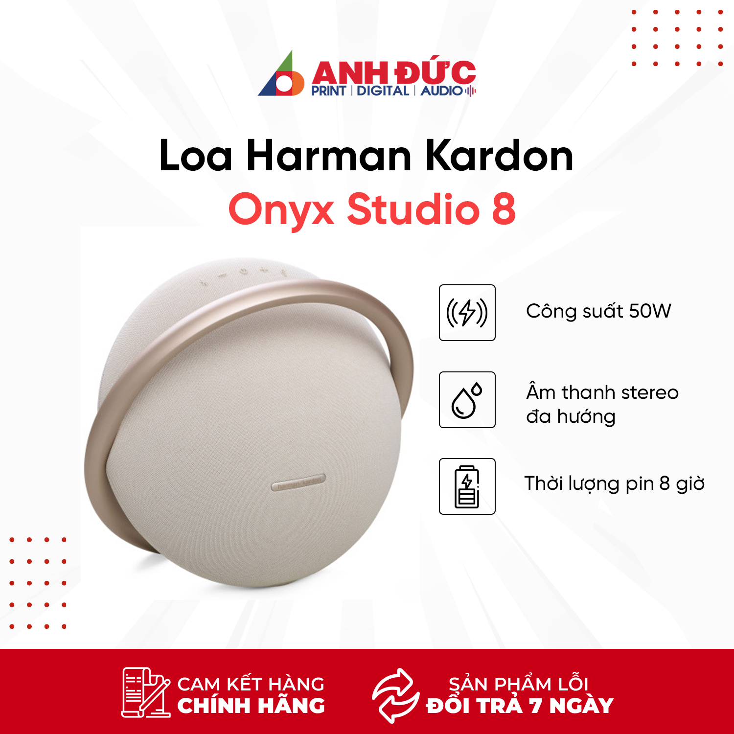 Loa Bluetooth Harman Kardon Onyx Studio 8 - Công Suất 50W - Hàng Chính Hãng PGI