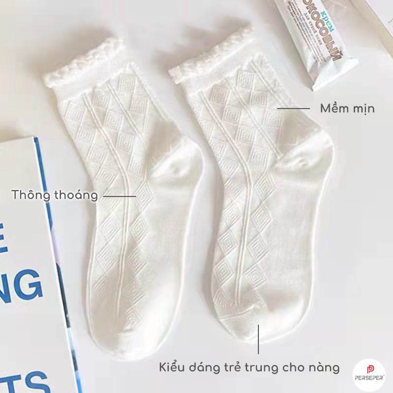 Bộ 4 đôi tất vớ nữ cổ cao trắng trơn Freesize