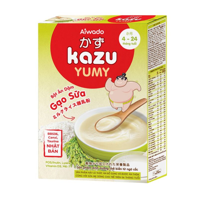 Bột ăn dặm Kazu Yumy GẠO SỮA hộp 200g - Aiwado