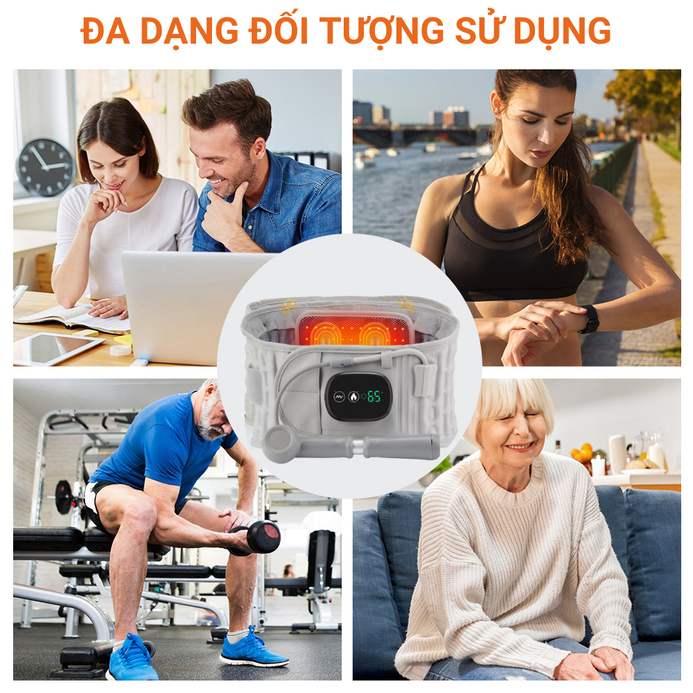 Đai Lưng Cột Sống HAILICE Massage "Rung Nhiệt" Hồng Ngoại hết Thoát Vị Đĩa Đệm, Tập Gym THStorm