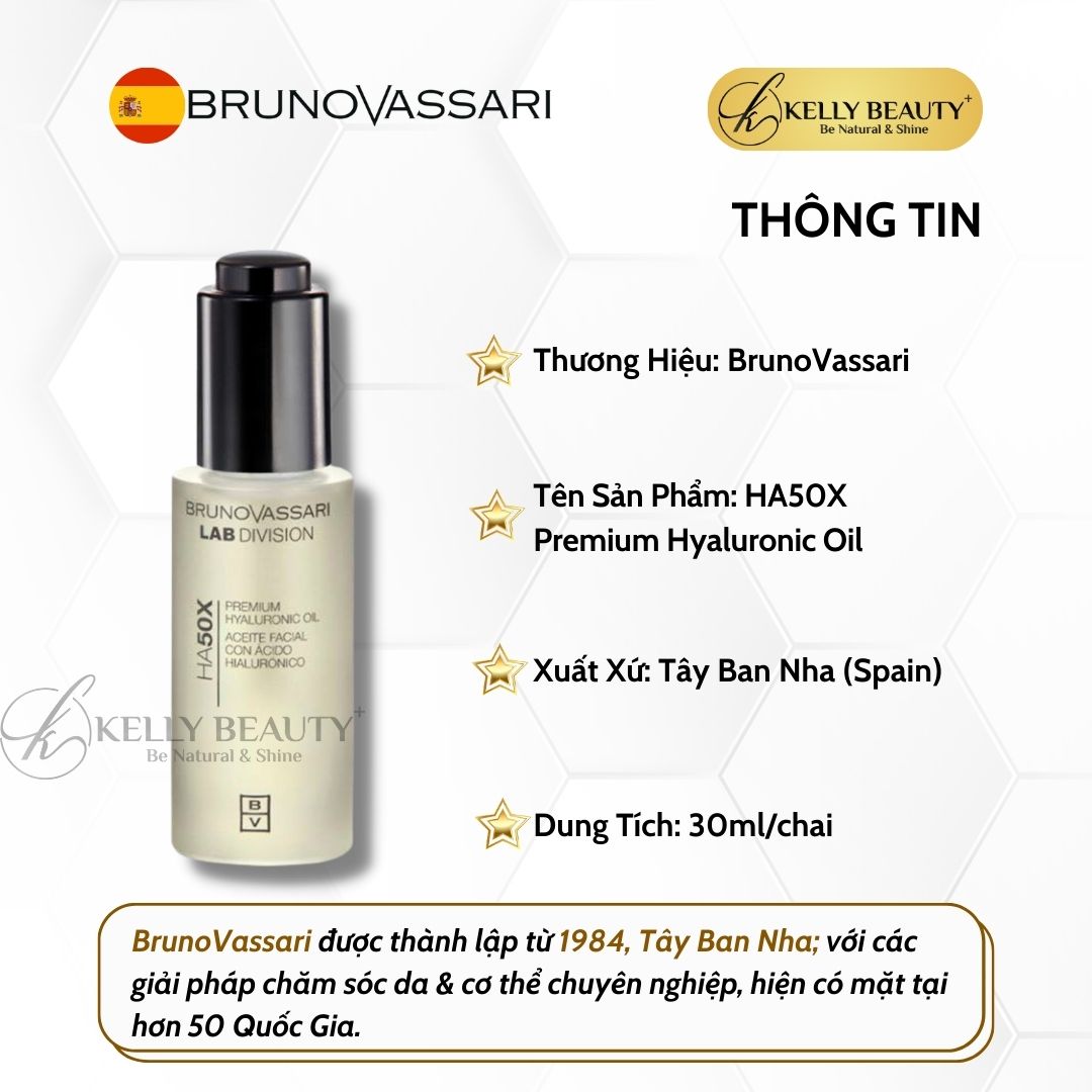 Dầu Dưỡng Ẩm Cho Da Khô, Lão Hóa Bruno Vassari HA50X Premium Hyaluronic Oil | Kelly Beauty