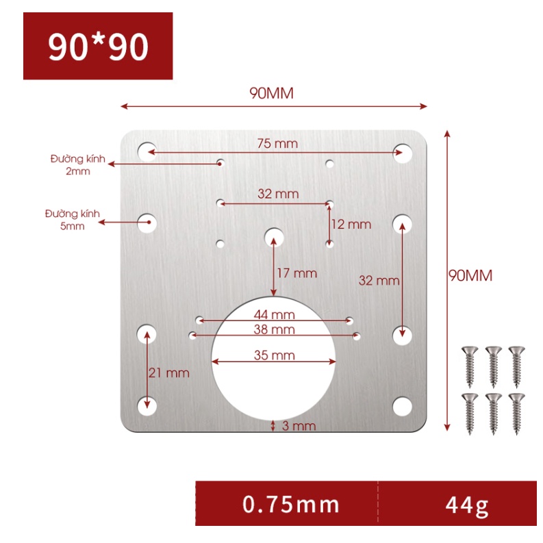 Tấm thép vuông sửa bản lề cửa gỗ, tấm cố định cửa tủ có lỗ tạo tác, kèm vít, dễ thao tác, sử dụng đơn giản, hiệu quả cao