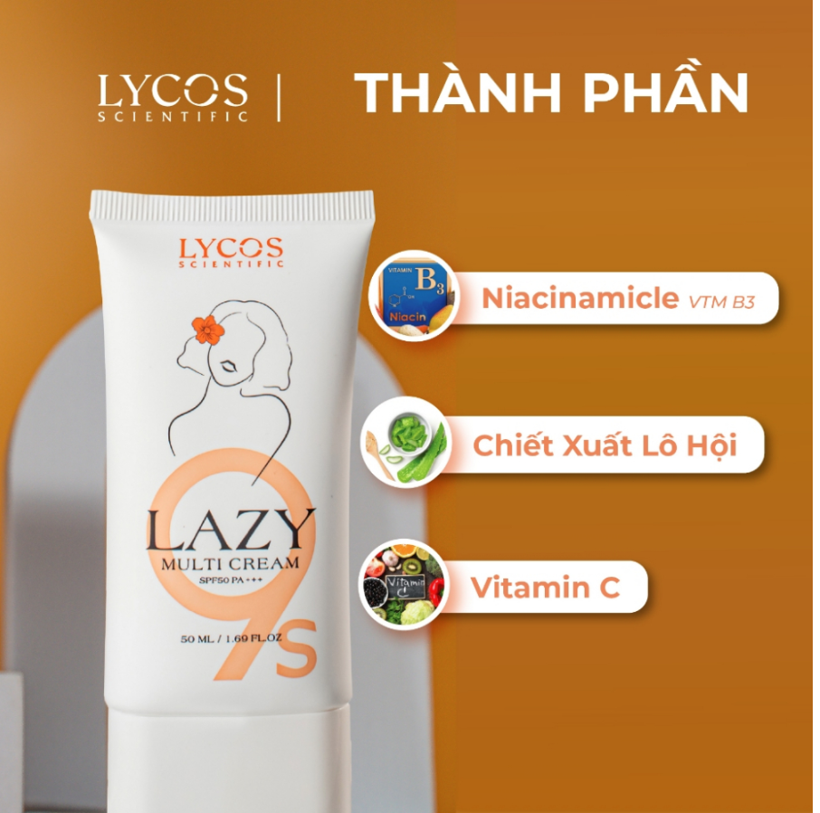 Kem Lười Căng Bóng Lycos 3in1 Kem lười 9S LAZY MULTI CREAM LYCOS: trắng hồng, Căng bóng, Chống nắng