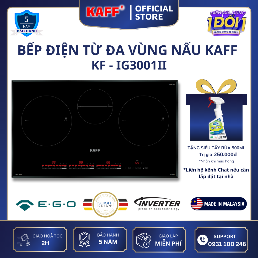 Bếp âm từ đa điểm nhập khẩu Malaysia KAFF KF-IG3001II - Hàng chính hãng