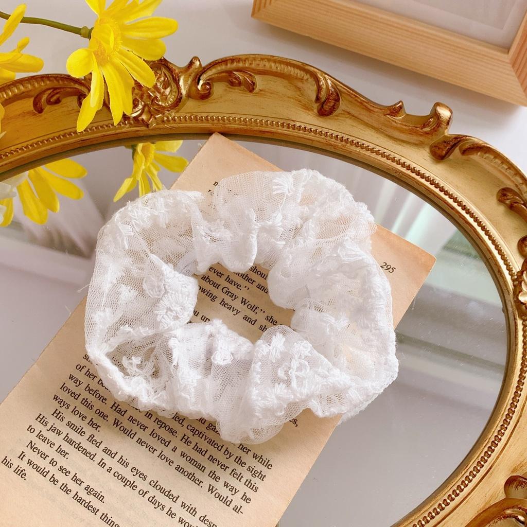 Scrunchies Vải Ren Hoa Thêu Chỉ Nổi