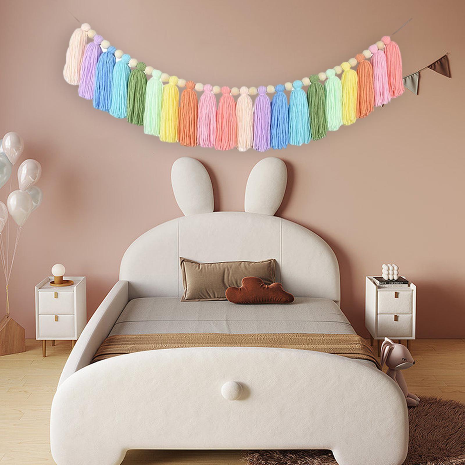 Hanging Wall Hanging Backdrop with Wood Bead Tassel Garland for Living Room Balcony