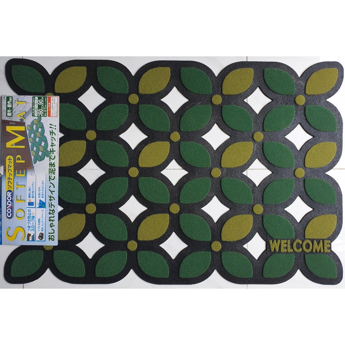 Thảm Welcome BIGSIZE 60CMx90CM CONDOR Cao su chống trượt tuyệt đối DOORMAT Họa tiết hoa đen xanh lá