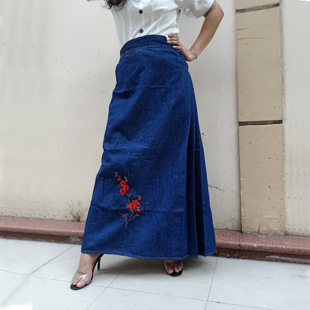 Váy Chống Nắng Jean Nữ Vải Cotton Dày Dặn Có Túi Và Nút Bấm JHT109