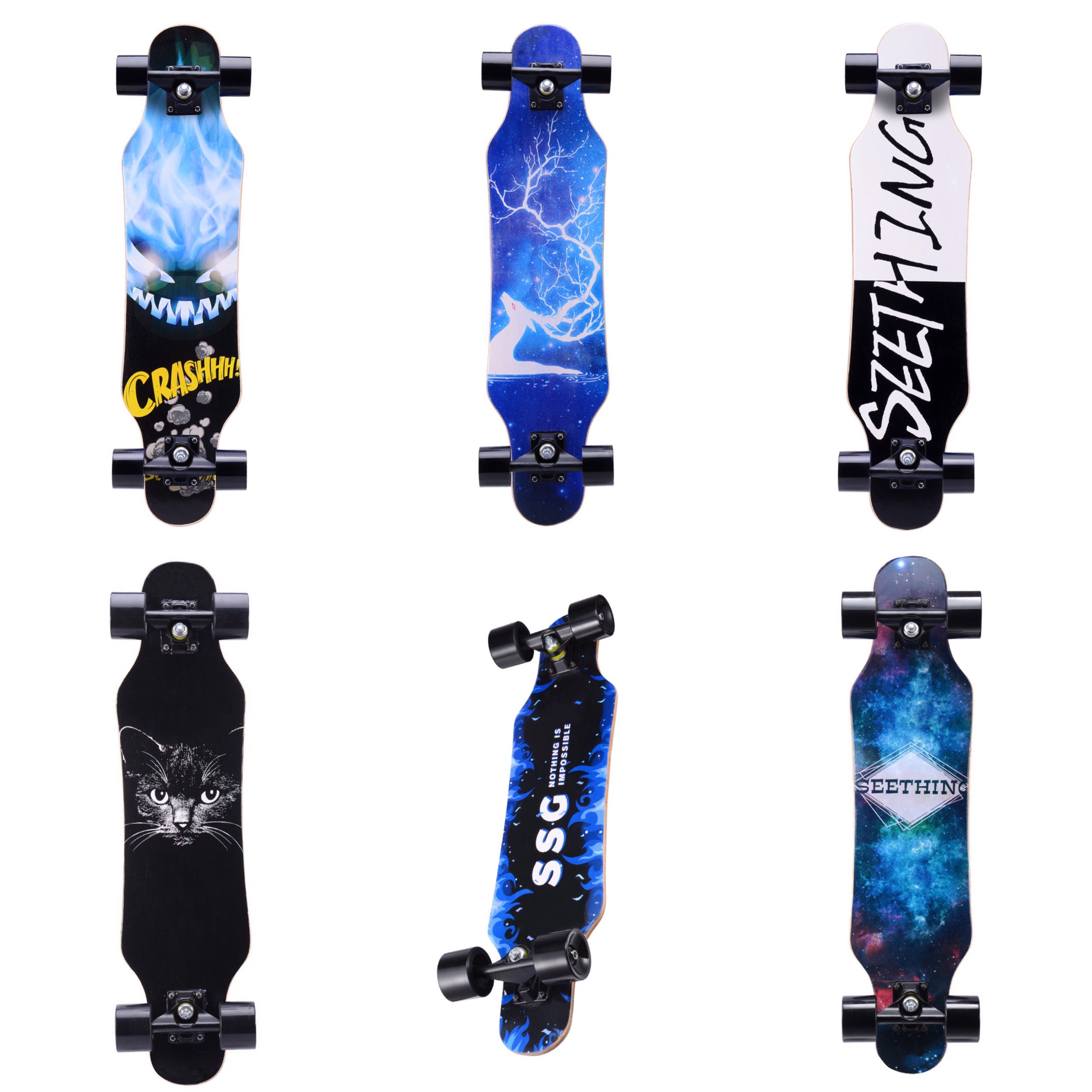 Ván trượt Skateboard gỗ nhám 7 lớp in hình không phát sáng