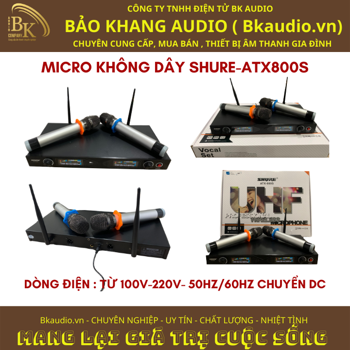 Micro không dây ATX800S. Sản phẩm đến từ thương hiệu SHURE. Hai tầng số UHF loại tạp âm. Msp : SPM-03