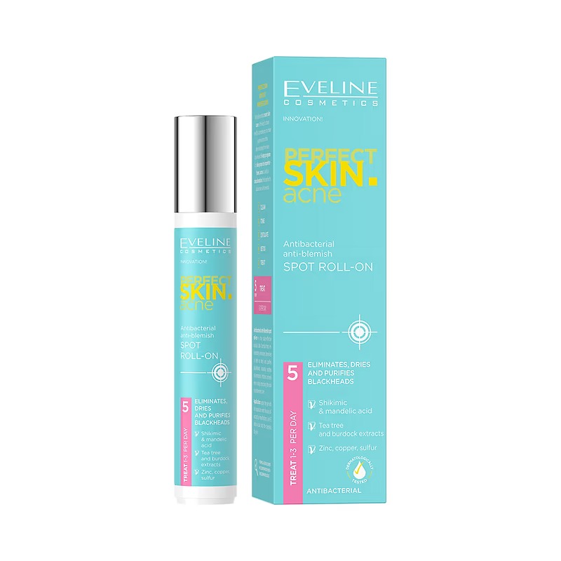 [Tặng Mặt nạ Sambijo-Son Eveline] Lăn ngừa mụn Eveline Perfect Skin Acne kháng khuẩn và làm dịu da 15ML