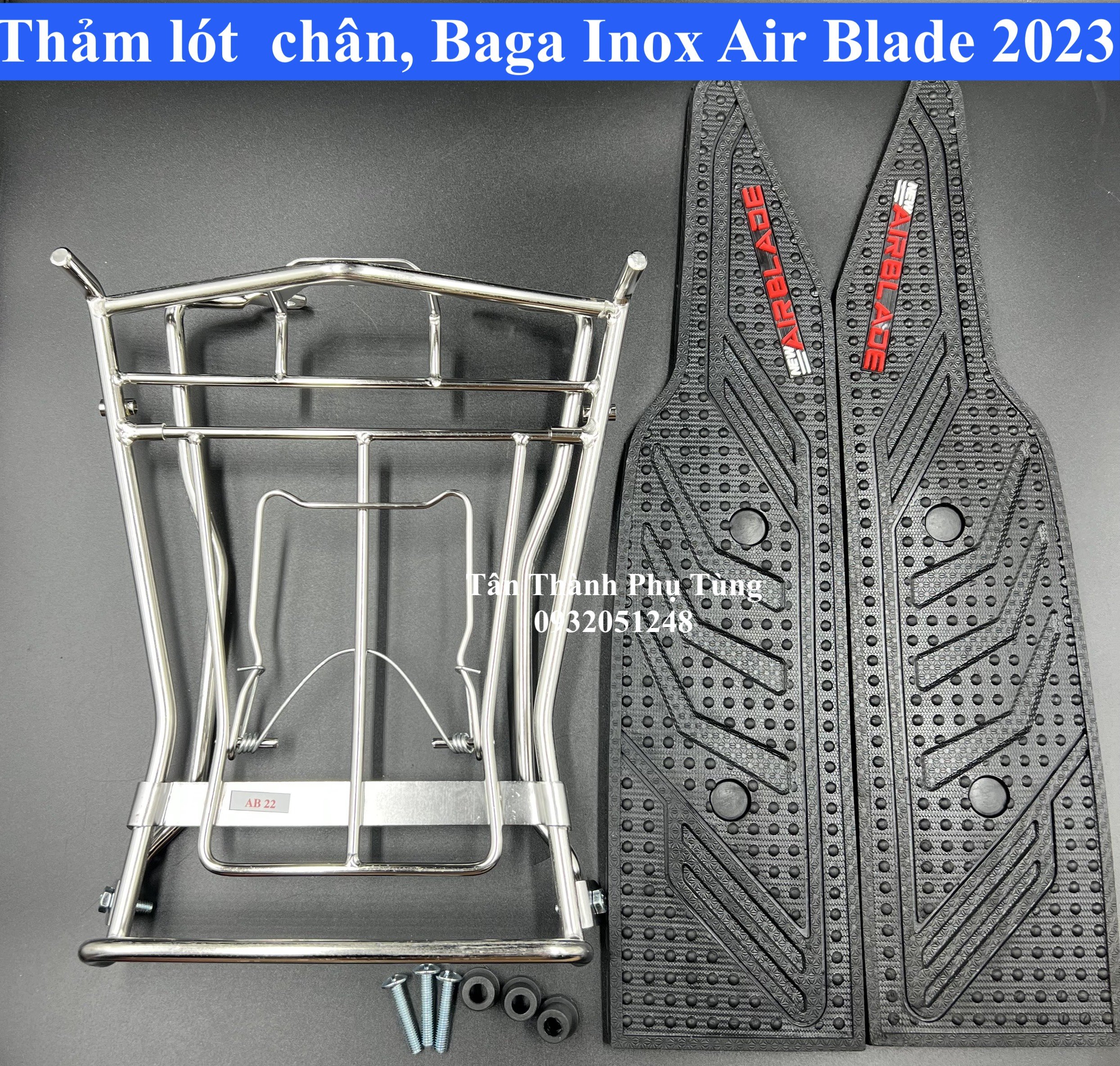 Combo Thảm lót chân , Baga giữa Inox dành cho Air Blade 160cc 2023