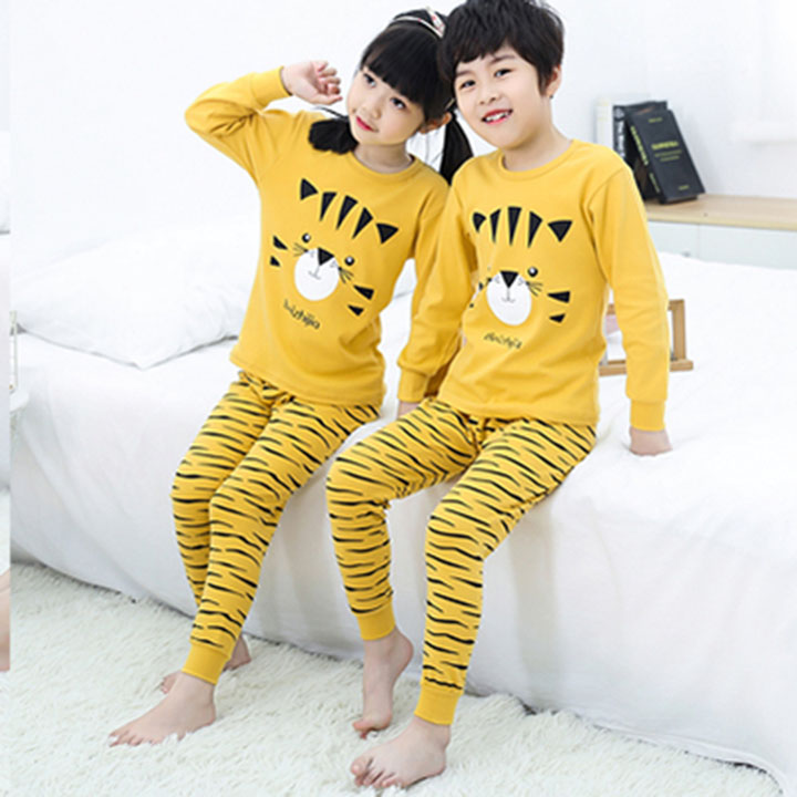 Bộ mặc ở nhà dài tay in hình hổ vằn ngộ nghĩnh cho bé trai và bé gái
