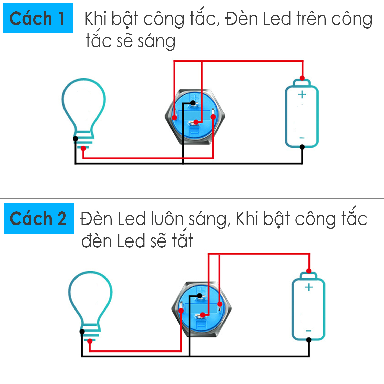 Nút nguồn nhấn nhả, Nút công tắc nhấn Tự phục hồi 12mm (3V-6V, 12V-24V, 110-220V)