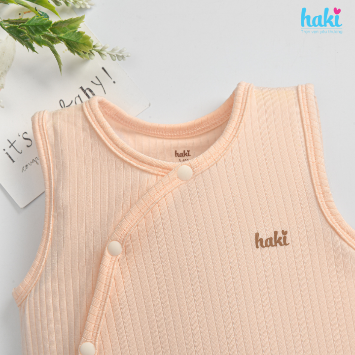 Bộ bodysuit sát nách, cài chéo vải gỗ sồi cao cấp BM009, set body cho bé trai bé gái chất liệu Modal hàng chính hãng HAKI