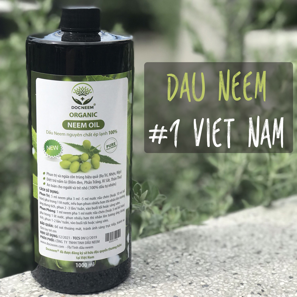 Neem oil nguyên chất DOCNEEM hữu cơ an toàn, phòng trị sâu bệnh hoa hồng, phong lan, cây cảnh, ép lạnh 1 Lít