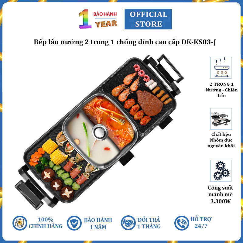 Bếp lẩu nướng đa năng 2 trong 1 nhôm đúc nguyên khối chống dính DK-KS03-J