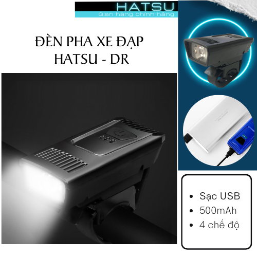 Đèn trước xe đạp HATSU-DR01 YC-1803 cảnh báo an toàn ban đêm - Pin sạc 500mAh - thời gian chiếu sáng đến 7,5 Giờ